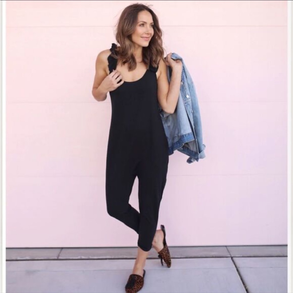 Smash + Tess Sweetheart Cozy Loungewear Romper Jumpsuit in Black Midnight XS